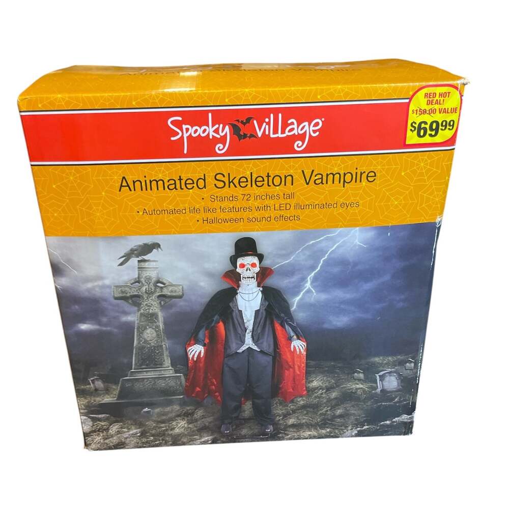 72" Spooky Village Animated Skeleton Vampire Halloween Decoration CVS Rare Vtg